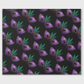 マルディグラスマスクパープルグリーン金ゴールドスパークルスパターン ラッピングペーパー (フラット)