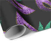 マルディグラスマスクパープルグリーン金ゴールドスパークルスパターン ラッピングペーパー (ロールコーナー)