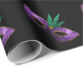 マルディグラスマスクパープルグリーン金ゴールドスパークルスパターン ラッピングペーパー (ロールコーナー)