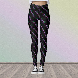 マルディグラスマスクパープルグリーン金ゴールドスパークルスパターン レギンス