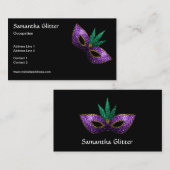 マルディグラスマスクパープルグリーン金ゴールドスパークルスブラック 名刺 (正面/裏面)