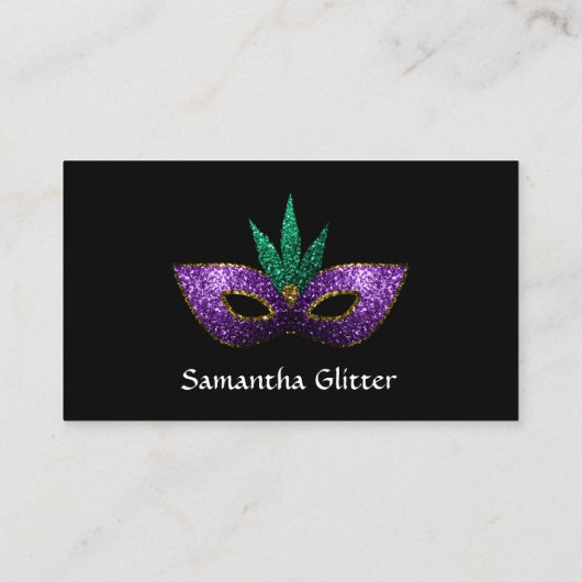 マルディグラスマスクパープルグリーン金ゴールドスパークルスブラック 名刺 (裏面)