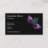 マルディグラスマスクパープルグリーン金ゴールドスパークルスブラック 名刺 (正面)