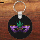 マルディグラスマスクパープルグリーン金ゴールドスパークルズブラック キーホルダー (正面)