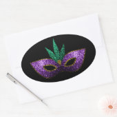 マルディグラスマスクパープルグリーン金ゴールドスパークルズブラック 楕円形シール (封筒)