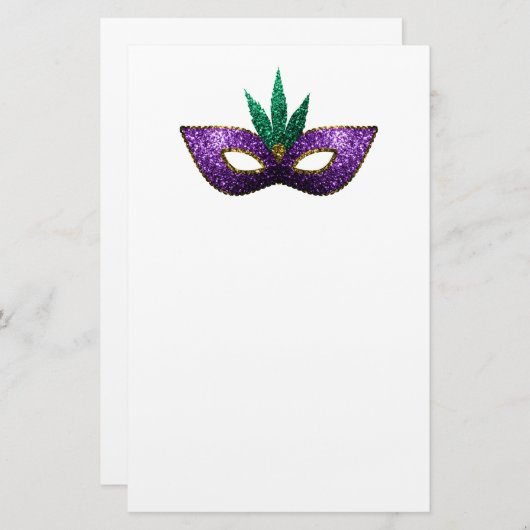 マルディグラスマスクパープルグリーン金ゴールドスパークル 便箋 (正面/裏面)