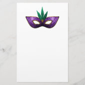 マルディグラスマスクパープルグリーン金ゴールドスパークル 便箋 (正面)