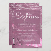 マルディグラスマスクパープルマスカレードバースデーパーティー 招待状 (正面/裏面)