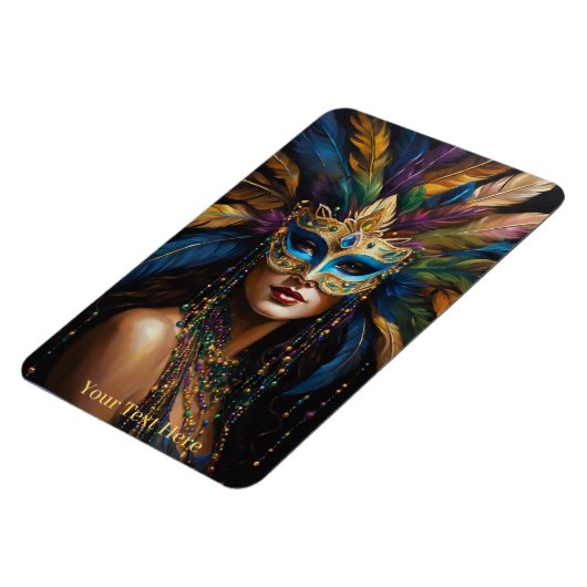 マルディグラスマスクフェザービーズカスタム文字かわいい マグネット (左側)