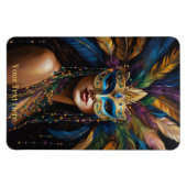 マルディグラスマスクフェザービーズカスタム文字かわいい マグネット (横)