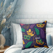 マルディグラスマスクフェザービーズ金ゴールドパープルグリーン クッション