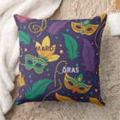 マルディグラスマスクフェザービーズ金ゴールドパープルグリーン クッション (ブランケット)