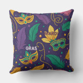 マルディグラスマスクフェザービーズ金ゴールドパープルグリーン クッション (裏面)