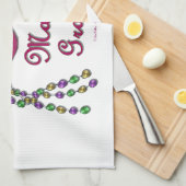 マルディグラスマスクフェザービーズ キッチンタオル (四つ折り)