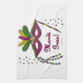 マルディグラスマスクフェザービーズ キッチンタオル (縦)