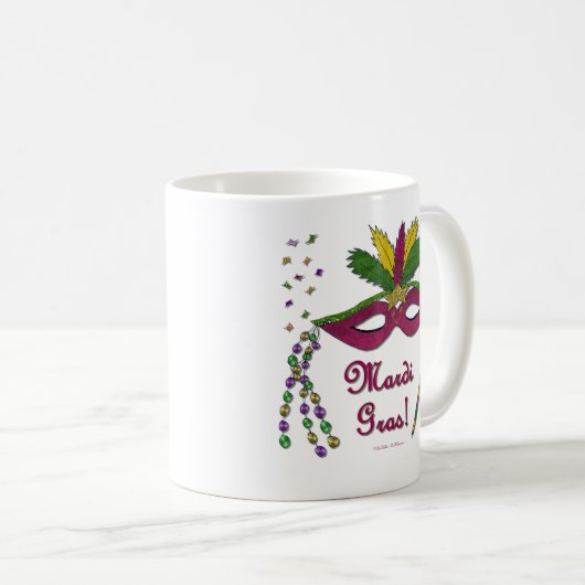 マルディグラスマスクフェザービーズ コーヒーマグカップ (正面右)