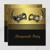マルディグラスマスクマスカレードパーティー 招待状 (正面/裏面)