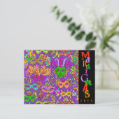 マルディグラスマスクラーデマスクカラフルタイポグラフィ ポストカード (スタンド正面)