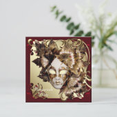 マルディグラスマスクレッドブラック金ゴールドマスカレードパーティー 招待状 (スタンド正面)