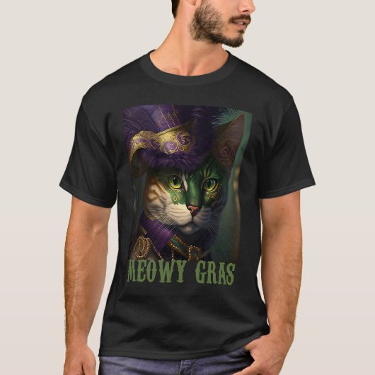 マルディグラスマスク猫 Tシャツ (正面)