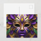 マルディグラスマスク1カーニバルスピリット インビテーションポストカード (正面/裏面)