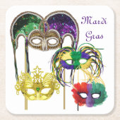 マルディグラスマスク1 スクエアペーパーコースター (正面)