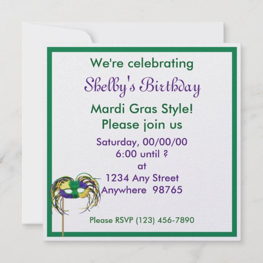 マルディグラスマスク1 招待状 (裏面)