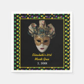 マルディグラスマスク21歳の誕生日パーティー スタンダードカクテルナプキン (正面)