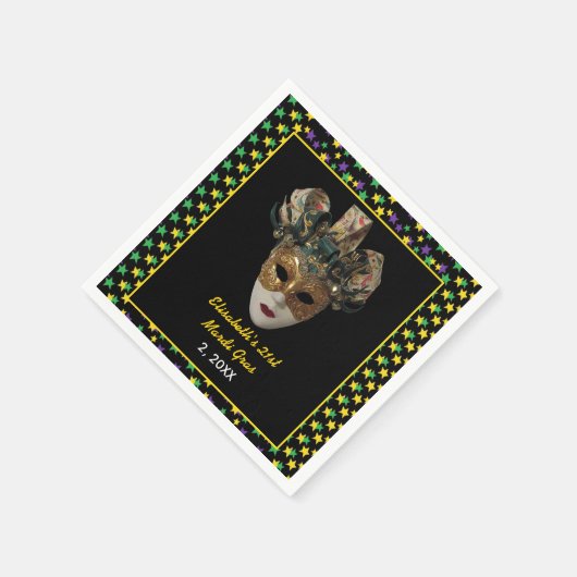 マルディグラスマスク21歳の誕生日パーティー スタンダードカクテルナプキン (角)