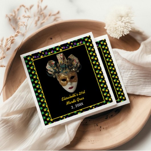 マルディグラスマスク21歳の誕生日パーティー スタンダードカクテルナプキン