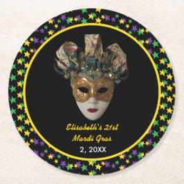 マルディグラスマスク21歳の誕生日パーティー ラウンドペーパーコースター