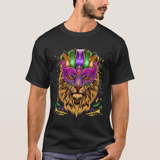 マルディグラスマスク ライオン好きギフトTシャツ Tシャツ (正面)