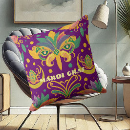 マルディグラスマスク（紋章の）フラ・ダ・リパープルグリーン金ゴールド クッション