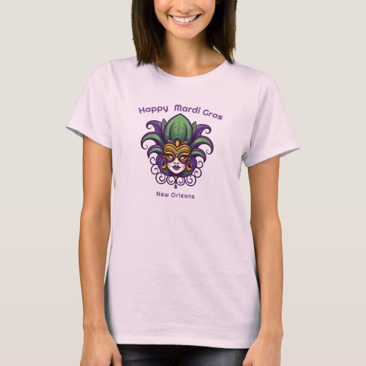 💚💜💛マルディグラスマスク Tシャツ (正面)