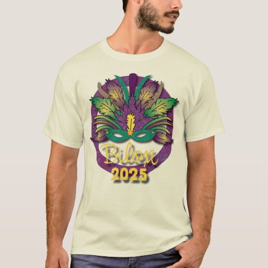 マルディグラスマスクTシャツ2025 - ビロクシ, MS (白) Tシャツ (正面)