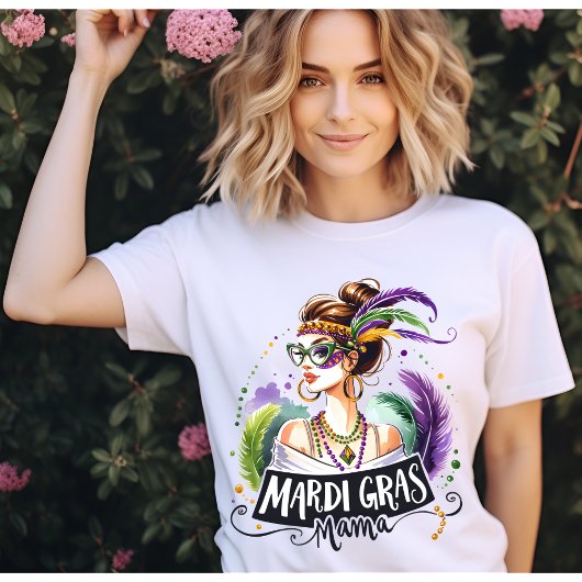 マルディグラスママメッシーバンヘアメガネ幸せマルディ Tシャツ
