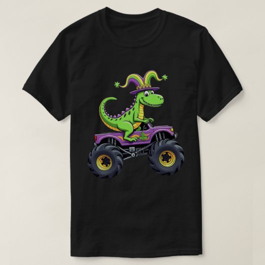 マルディグラスモンスタートラック恐竜Tレックス Tシャツ (デザイン正面)