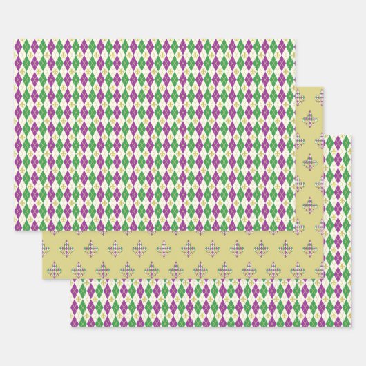 マルディグラスラップアーガイル紙セット ラッピングペーパーシート (セット)