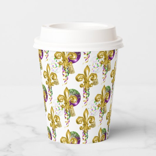 マルディグラスリリーフェスティバルカスタムカップホワイト金ゴールド 紙コップ (裏面)