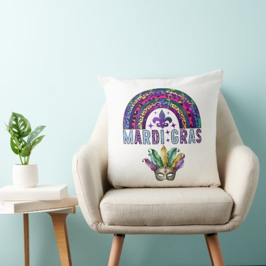 マルディグラスレインボーアンドマスク装飾用クッション クッション (椅子)