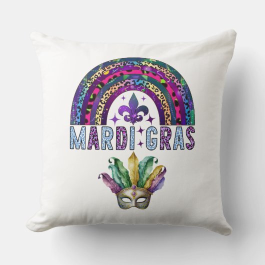 マルディグラスレインボーアンドマスク装飾用クッション クッション (正面)