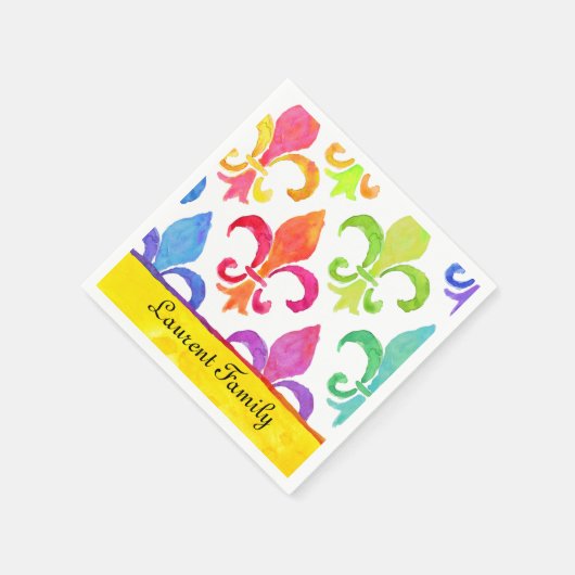マルディグラスレインボー（紋章の）フラ・ダ・リファミリー名 スタンダードカクテルナプキン (角)