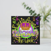 マルディグラスロックンザのまわりにクロック招待状 招待状 (スタンド正面)