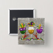 マルディグラスワイングラス&クロフィッシュ 缶バッジ (正面&裏面)