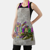 マルディグラスヴィンテージ新聞キングケーキアリゲーター エプロン (インサイチュ)