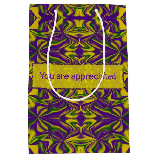 マルディグラス万華鏡のように千変万化するパターン ミディアムペーパーバッグ (正面)