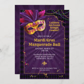マルディグラス仮装舞踏会、ファット火曜日パーティー 招待状 (正面/裏面)