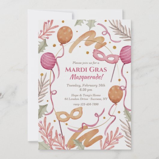 マルディグラス水彩 招待状 (正面)