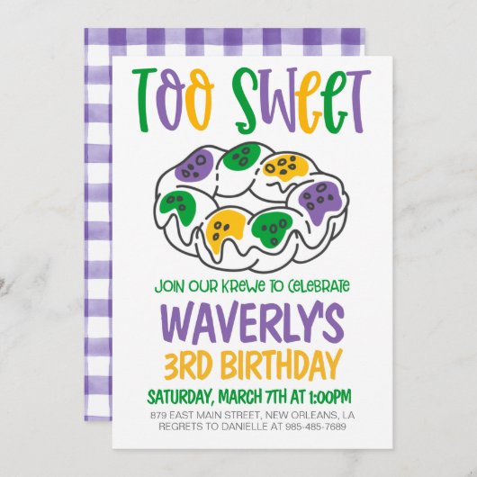 マルディグラス誕生日招待状 招待状 (正面/裏面)