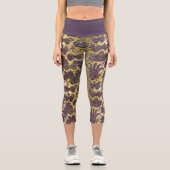 マルディグラス金ゴールドとパープルマスクレードマスク カプリレギンス (正面)